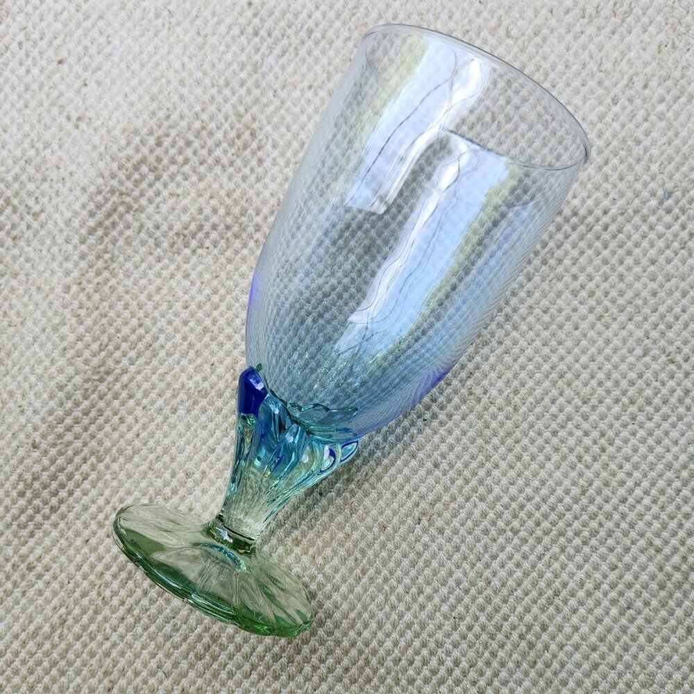 Set of 2 Bormioli Rocco Bahia Blue Green Footed Iced Tea Water Goblets 7 3/8" - Picture 5 of 6